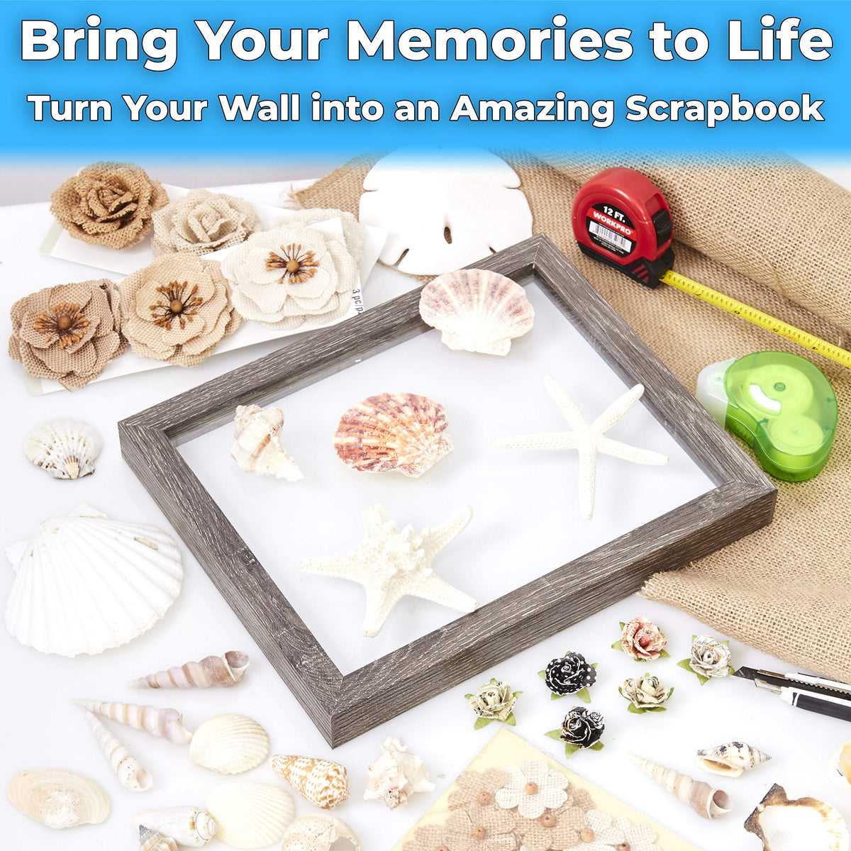 Super-Sturdy, 11x14 Gray Shadow Box Frame With Glass 2pk. Fill Large Rustic Wood Memory Box With Wedding Flowers, Jerseys, Pet Photos, Ticket Stubs, or Medals. Great Seashell Display Case