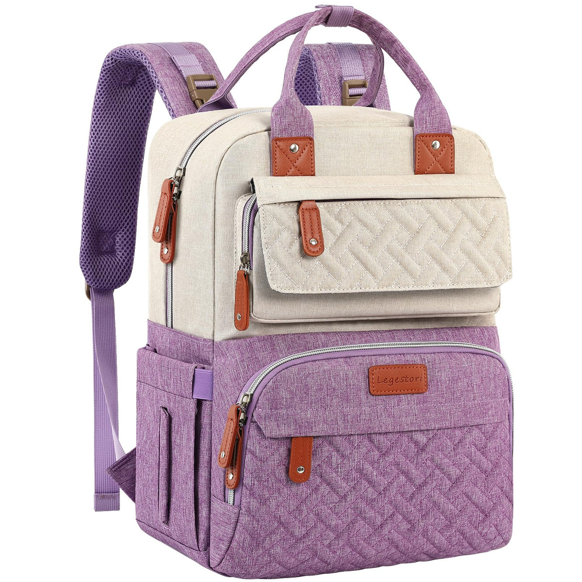 Diaper Bag Backpack, Large Unisex Baby Bags for Boys Girls, Purple Baby Nappy Diaper Bag, Multipurpose Travel Back Pack for Moms Dads with Insulated Pockets and Stroller Straps