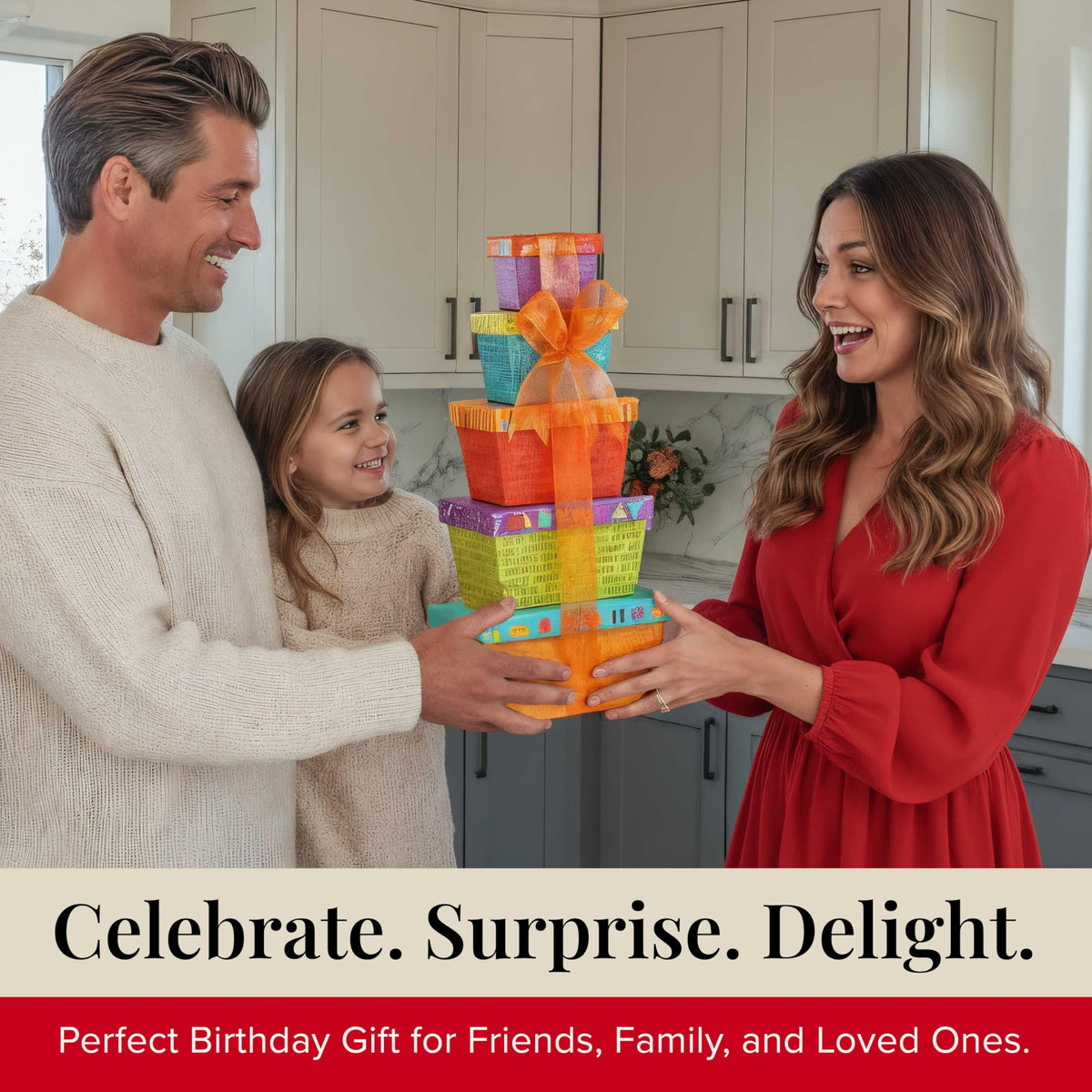 Broadway Basketeers Birthday Gift Basket Tower – Snack Boxes with Gourmet Cookies & Popcorn – Happy Birthday Gifts for Women, Mom, Sister, Friends & Coworkers