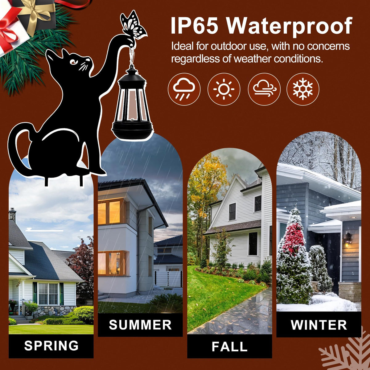 Black Cat Solar Lights Outdoor - Cat Lover Gifts for Mom Woman Grandma,Garden Decor with Butterfly Decorative Metal Stake Housewarming Ornament for Yard Pathway Lawn Patio