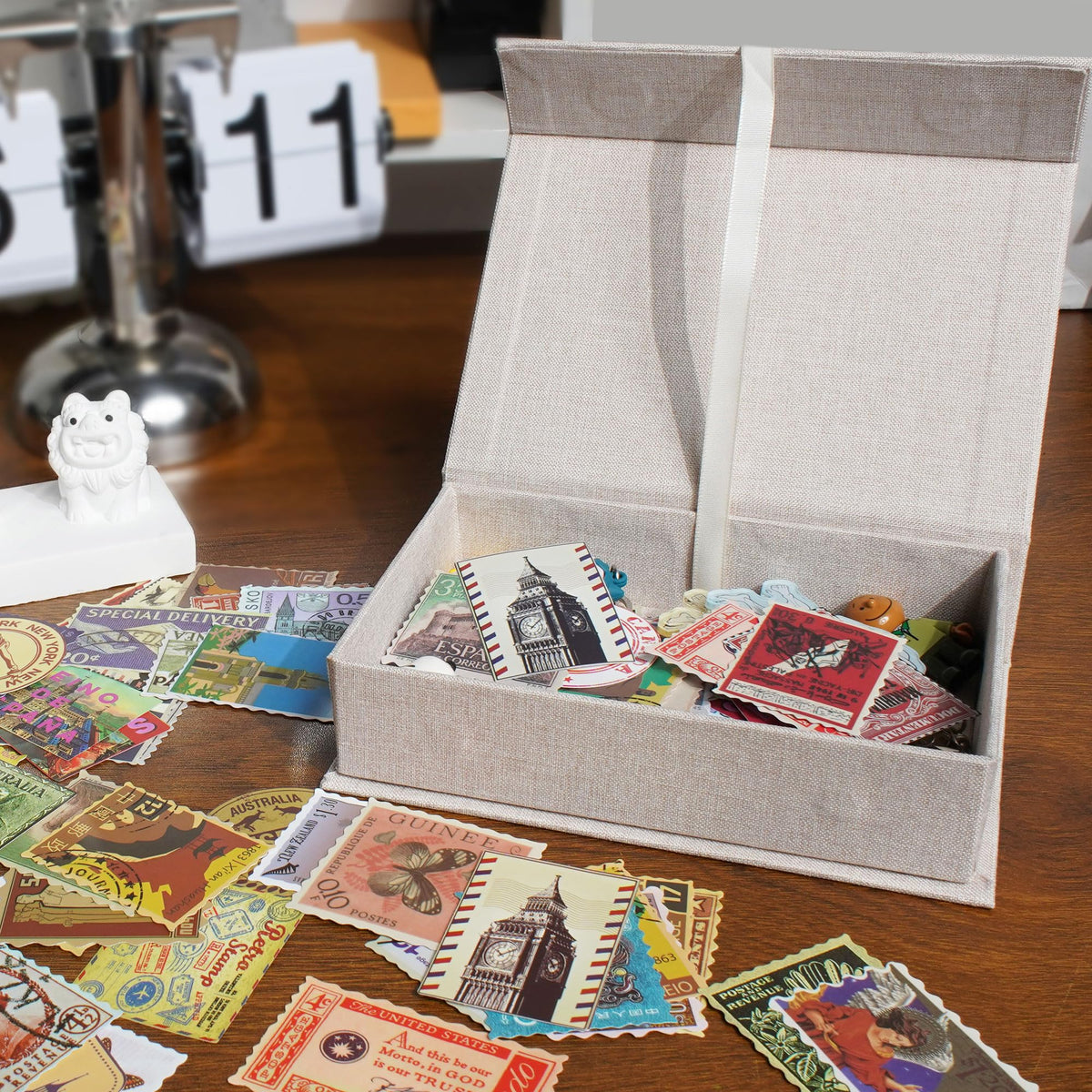 Hiwhy Photo Storage Box 5x7, Linen Photo Box, Memory Box Perfect to Store Your Photo, Pictures, Certificates, Scrapbooking Supplies, Keepsakes and Jewelry Beige