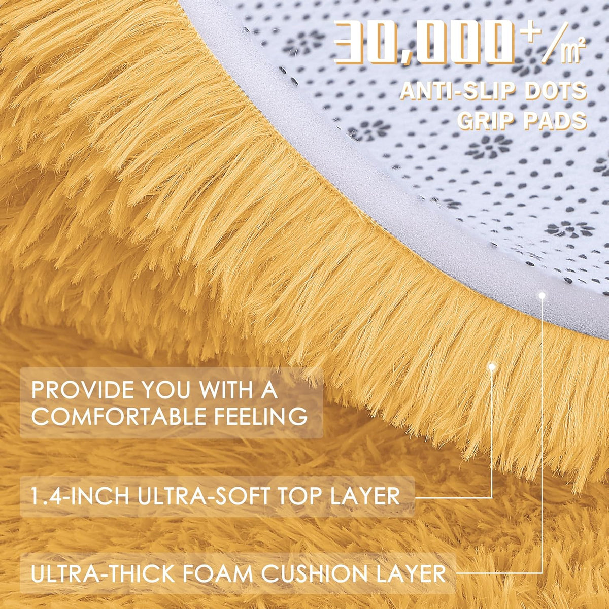 OLANLY Machine Washable 2x6 Runner Rug - Soft Fluffy Shaggy Indoor Carpet for Bedroom & Hallway | Mustard Yellow