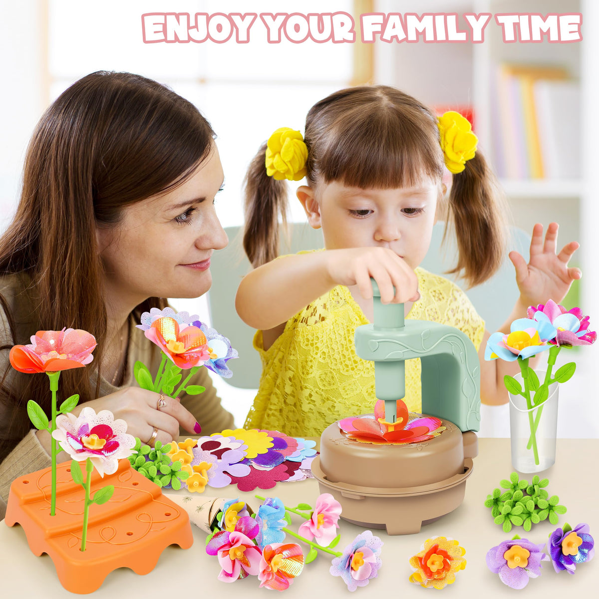 Fabric Flower Bouquets Toys, DIY Craft Kits Toys for Kids - Flowers Market Toy, Build Your Flower Bouquet, Arts & Crafts for 4+ Year Toddler Girl, Educational Activity Preschool B-Day Gifts