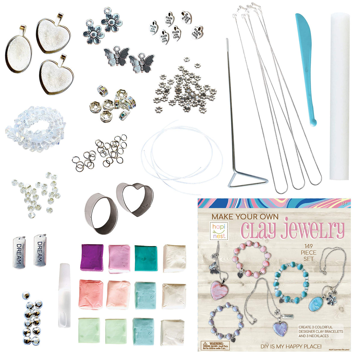 Hapinest Make Your Own Clay Jewelry Making Kit for Girls,Create 3 Bracelets & 3 Necklaces