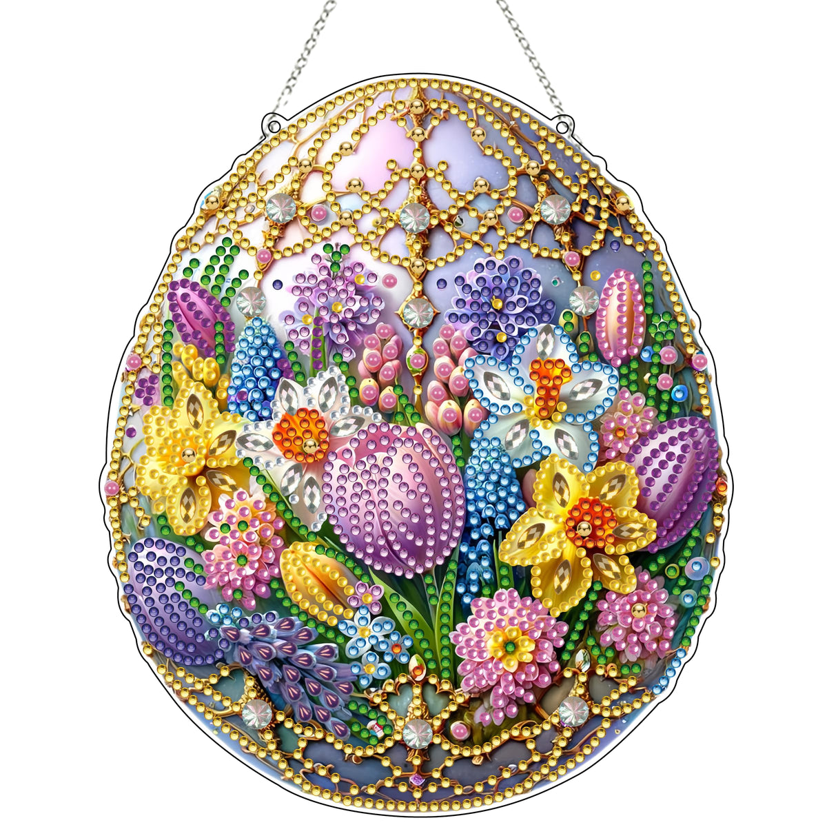 JJFox Easter Egg Flower Diamond Art Hanging Kit for Adult,Special Shaped Rhinestone,DIY Acrylic 5D Diamond Art Painting Window Pendants Home Garden Wall Hanging Kits Hanging Ornament,Double Sided