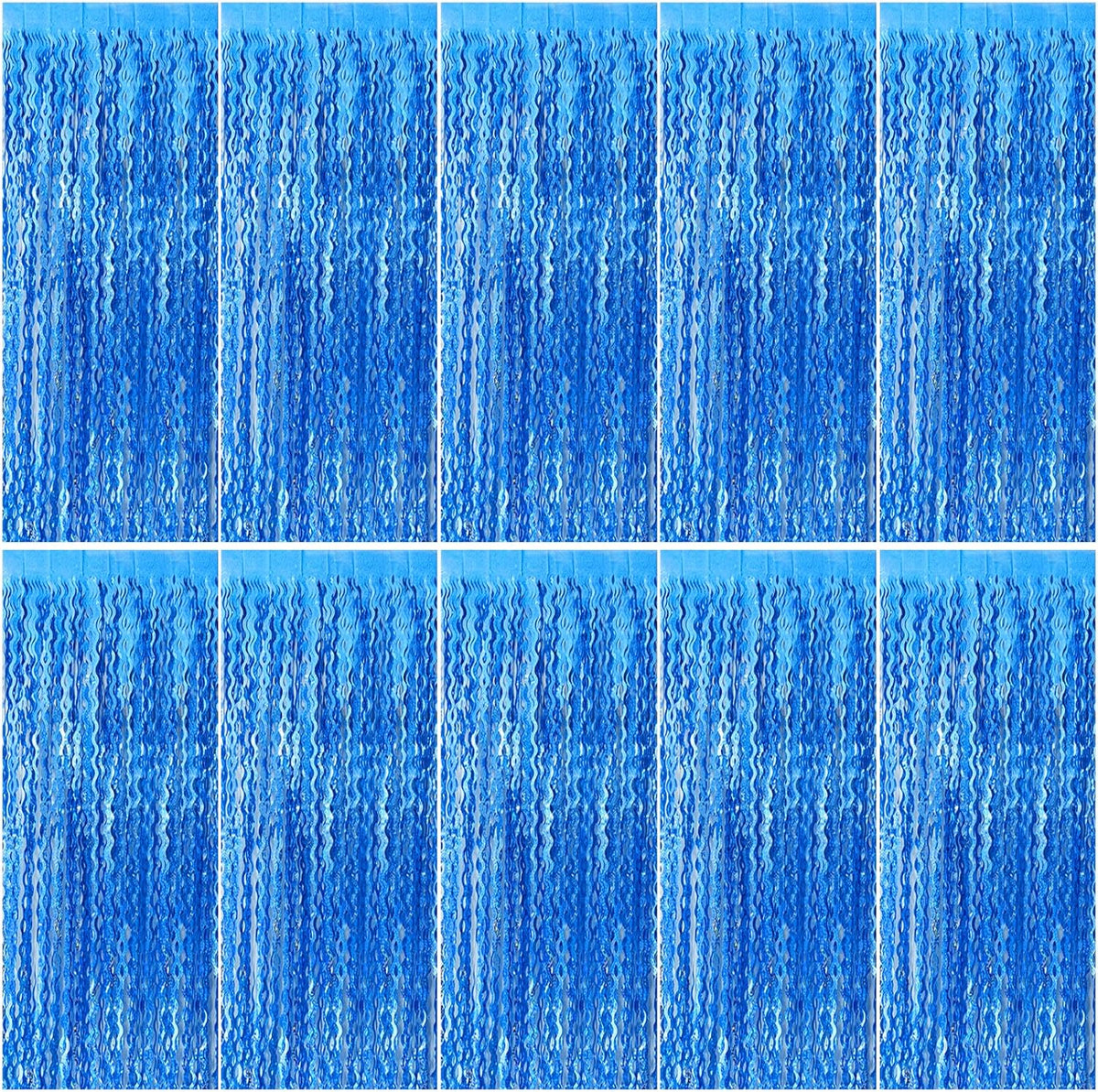 Skiennix Blue Tinsel Foil Fringe Curtains - Sparkling Wavy Backdrop for Parties & Photo Booths