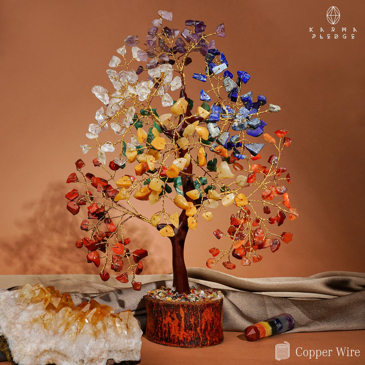 KARMAPLEDGE 7 Chakra Tree of Life for Manifestation Unique Birthday Gifts for Women, Men, Friends, Handmade Home Office Decor Healing Crystal Tree for Money, Reiki, Good Luck, for Her, Mom & Dad