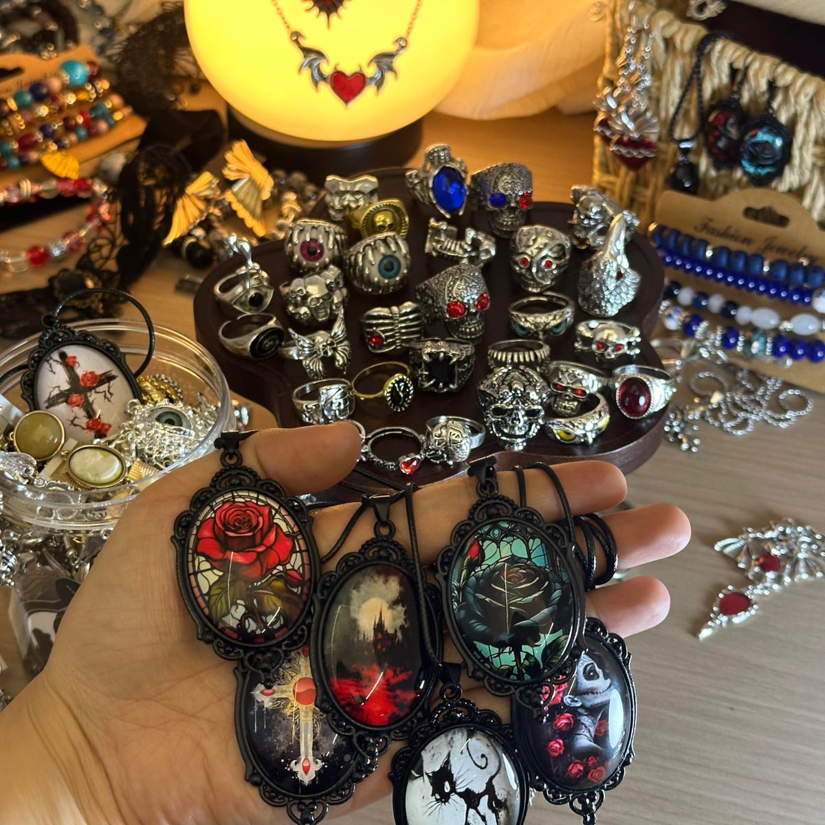 MINGRI Mystery Jewelry Jar,Gothic Jewelry Box for Women, Spooky Season Accessories Gift Set(30PCS Gothic Witch Punk Necklace,Earrings, Rings,Bracelets/Bangles),Unique Birthday & Party Favor for Her