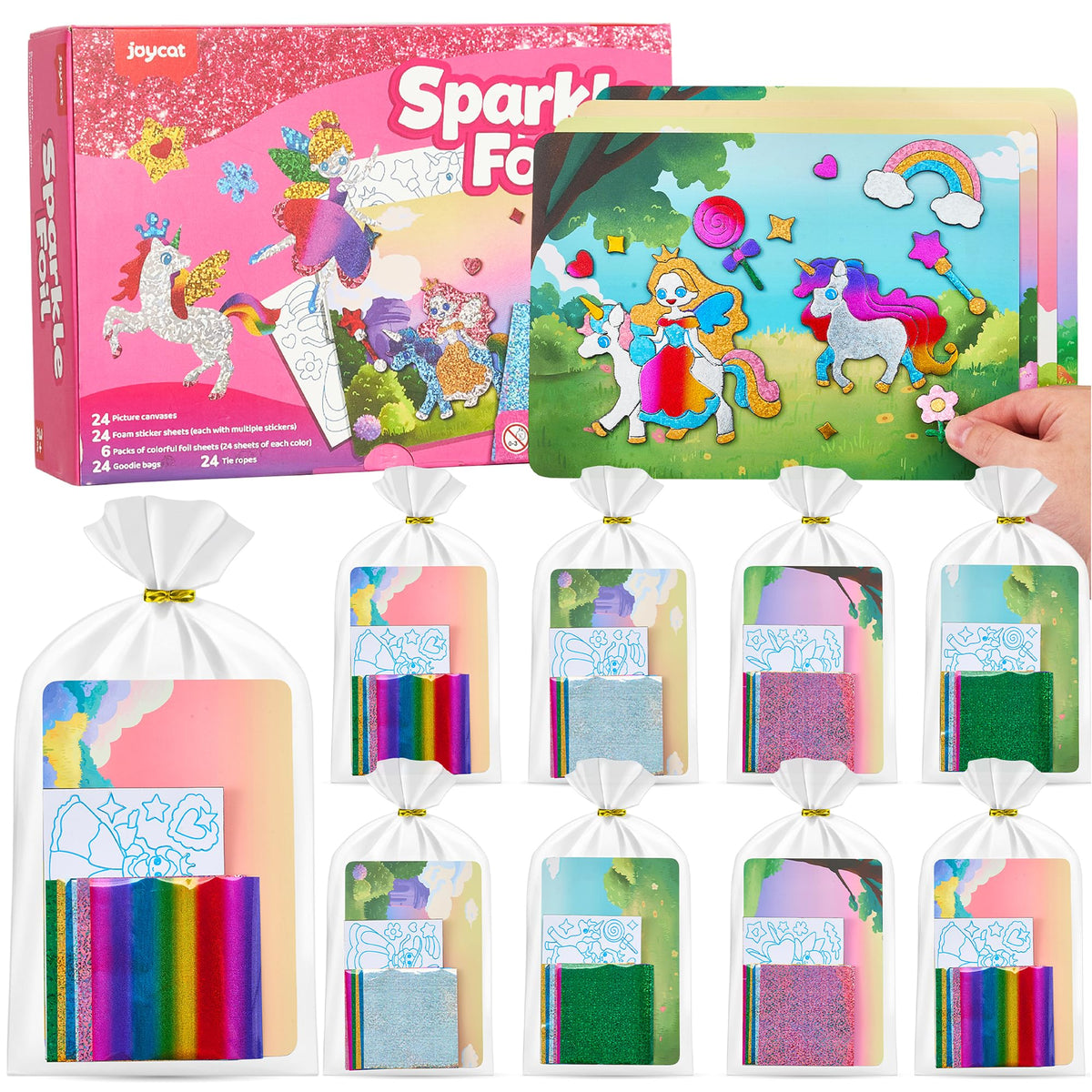 JoyCat 24 Pack Foil Craft Party Favors,No Mess Arts and Crafts for Kids,Goodie Bag Stuffers,DIY Creative Activity, Birthday Present for Girls Boys 4 5 6 7 8 9 Years Old(Unicorn)