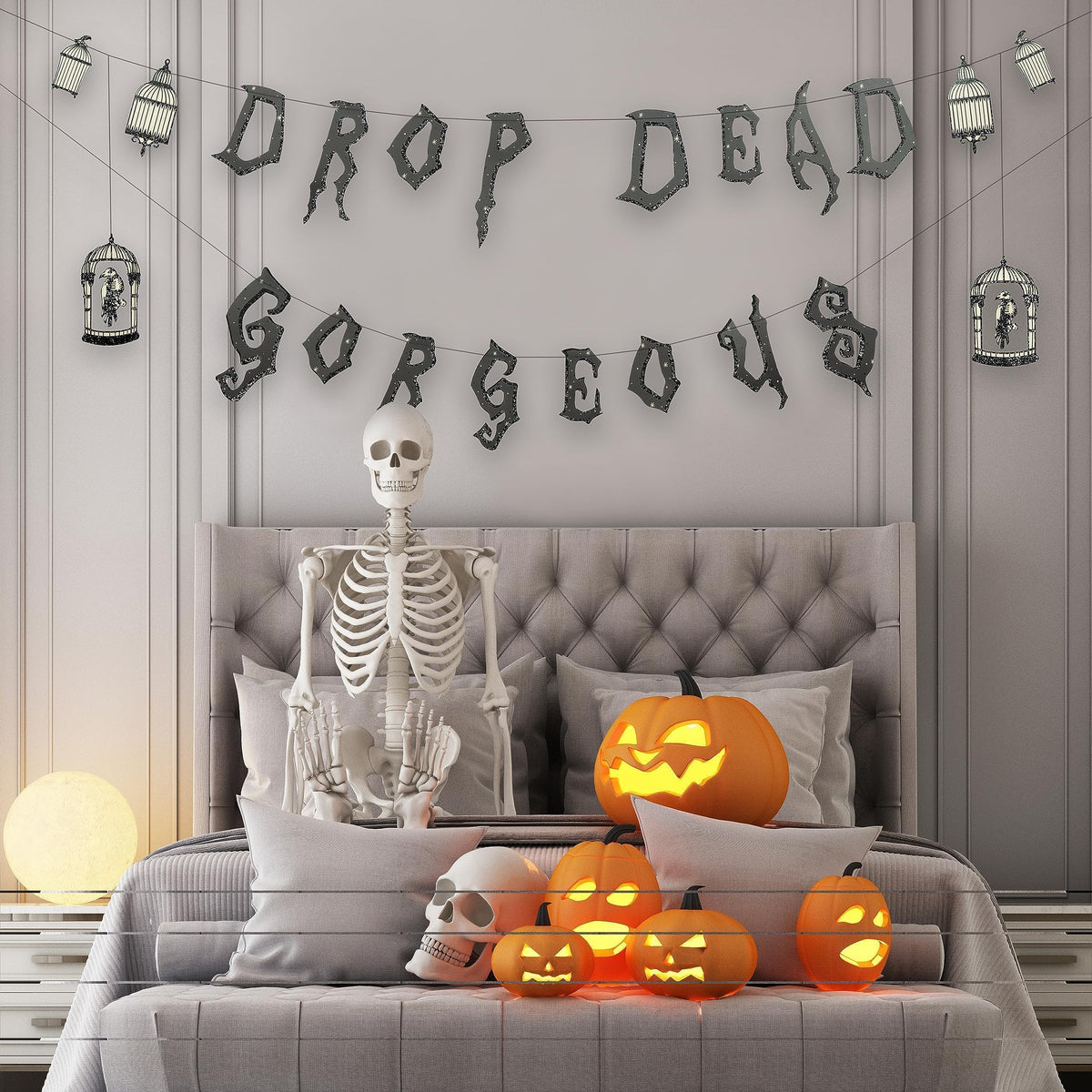 Cheerland Gothic Party Decorations Drop Dead Gorgeous Garland Skeleton Raven for Girls Birthday Party Decoration Wedding Bridal Shower Halloween Hanging Teen Goth Sweet 16 Bachelorette Decor