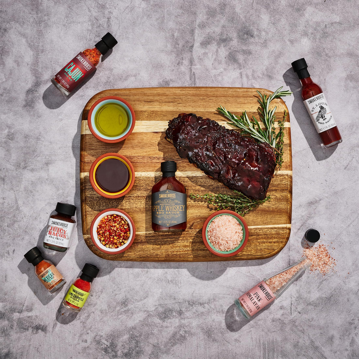 Smokehouse by Thoughtfully, Ultimate BBQ Sampler Set, Vegan and Vegetarian, Includes a Variety of Flavorful USA Made BBQ Sauces, Rubs, and Salts for Smoking and Grilling in Sample Size Glass Bottles
