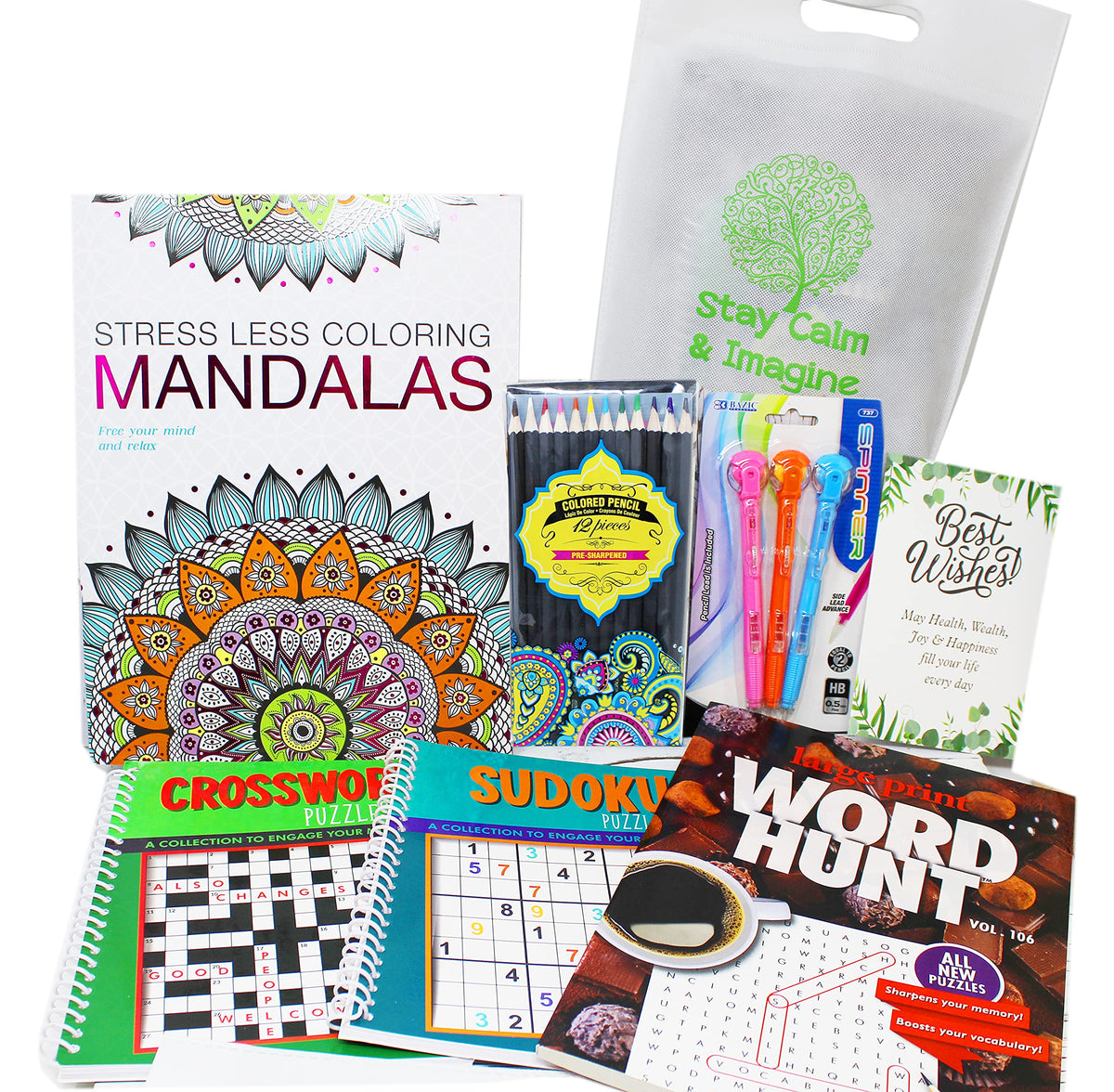 Get Well Soon Art kit home activities adult coloring books & pencils care package | Gift basket feel better soon gift for sick friend women, men, covid or after surgery for Stress relief & Relaxation