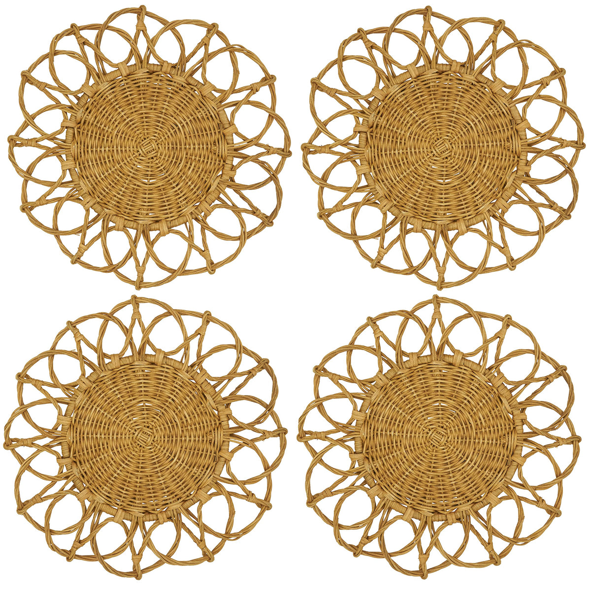 SARO LIFESTYLE Twisted Rattan Placemat (Set of 4), 15", Caramel