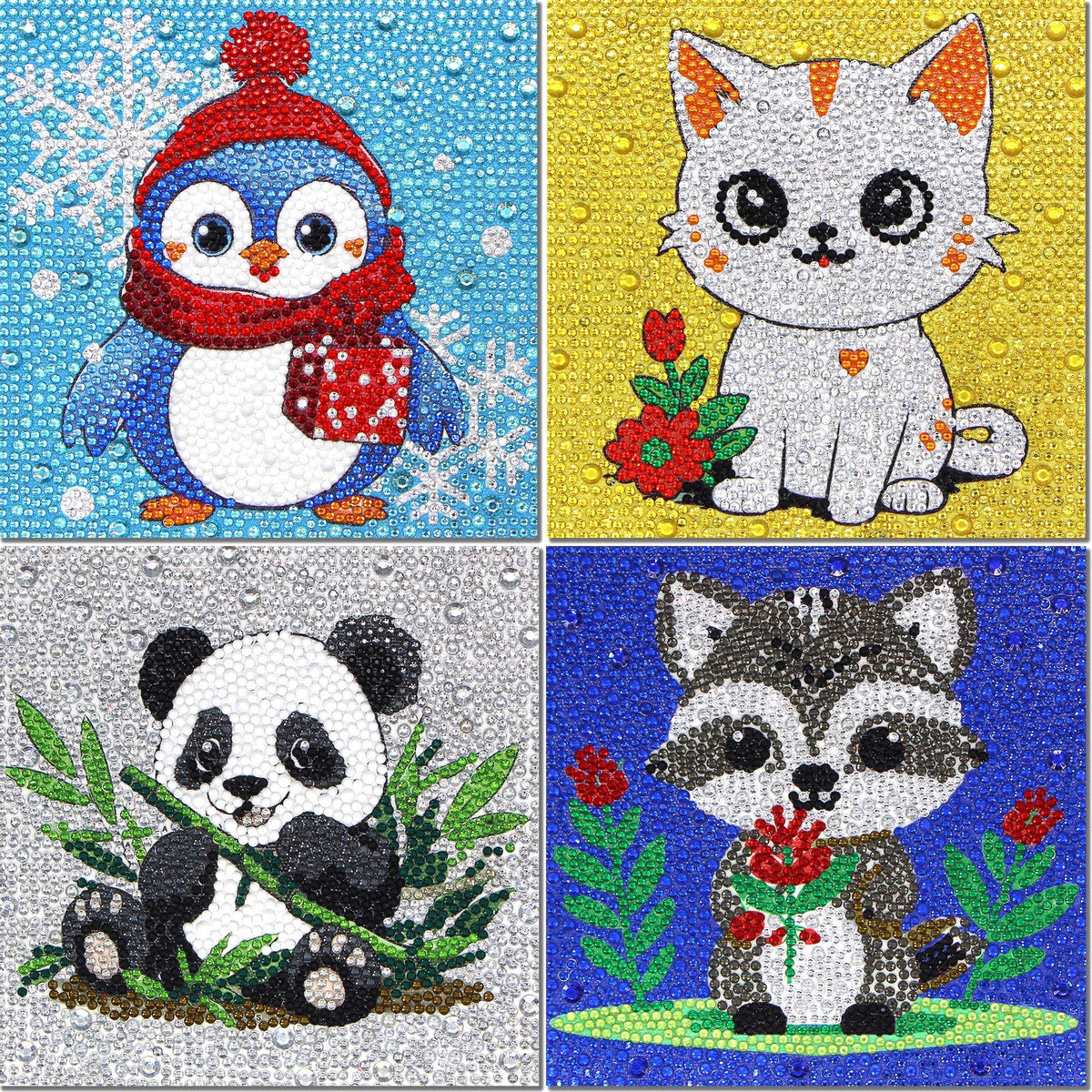 Libfx Diamond Art Kits for Kids 4 Pcs Diamond Art for Girls Boys Beginners Arts and Crafts for Kids Ages 8-12 (Penguin Panda)