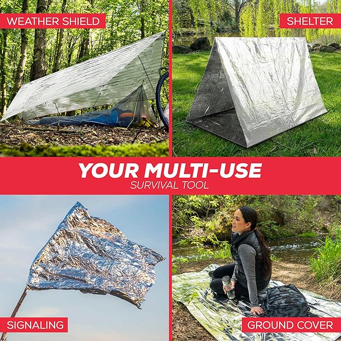 Mart Cobra Emergency Blanket 100-Pack | Reflective Thermal Blanket | Survival Gear | Lightweight Mylar Blankets | Retains 90% Body Heat | Essential for Camping, First Aid, Homeless Care Package Bulk